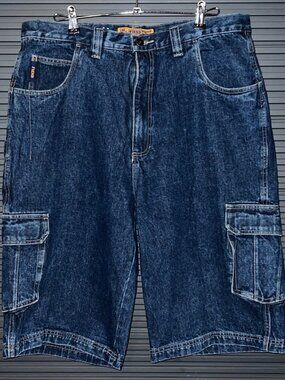 Fiend Mens Dark Blue Denim Cargo Shorts Size 38 With Pockets & Belt Loops